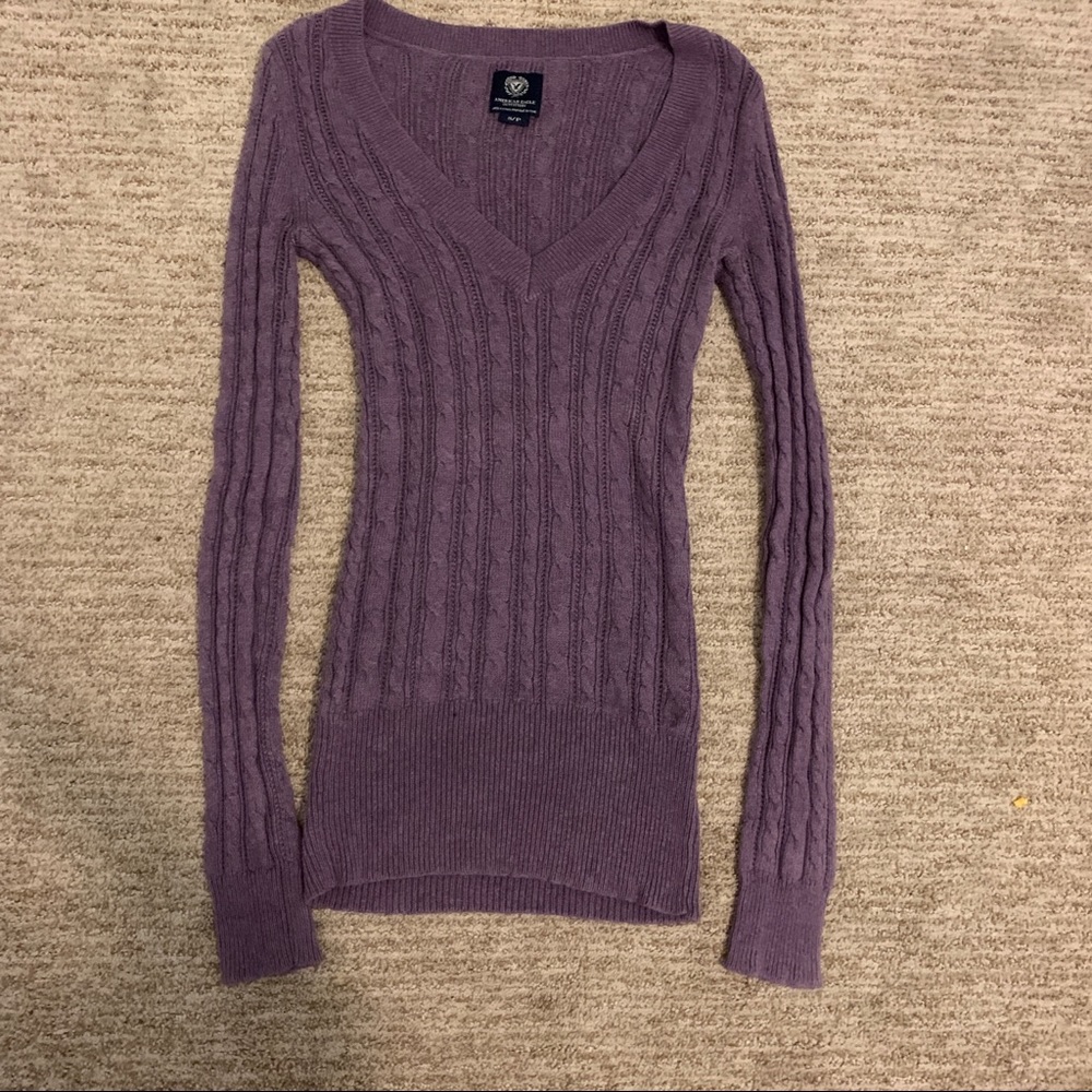 american eagle purple cable knit sweater
